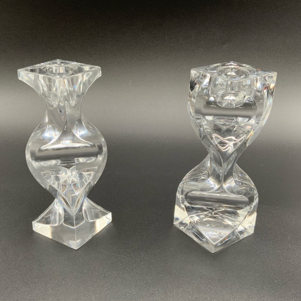 Pair Of Mikasa Platinum Prism Crystal Candleholder 5-3/8"H